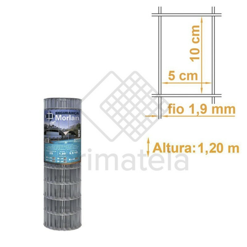 Tela Soldada Segurança Galv. Malha 10x5cm Fio 1,90mm MORLAN - 1,20x25m