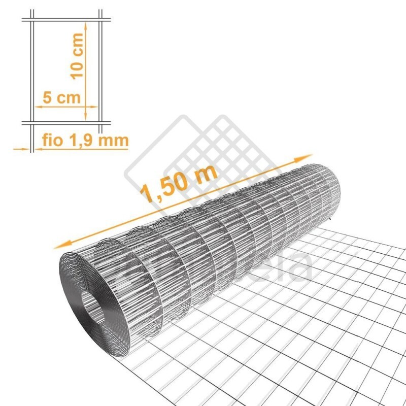 Tela Soldada Segurança 10x5cm Fio 1,90mm Alt. 1,50m MORLAN - PREÇO POR METRO