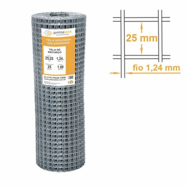 Tela de Reforço Soldada Galvanizada Malha 25x25mm Fio 1,24mm - 1,00x25m