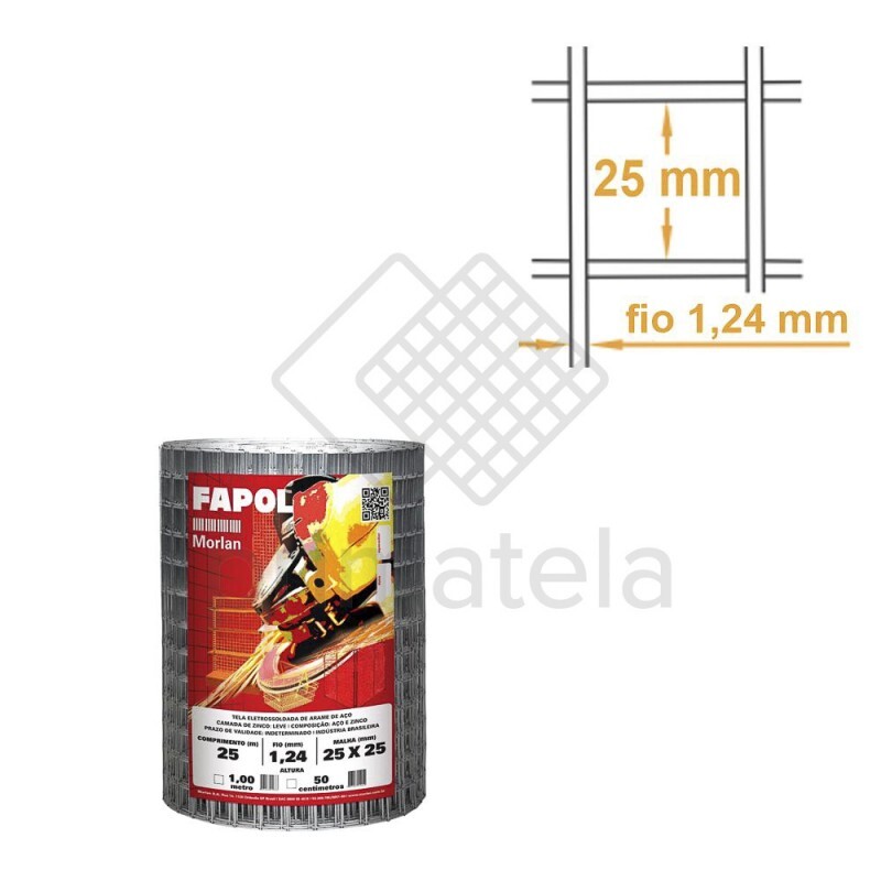 Tela Reboco FachaNet Fio 18 (1,24mm) malha (2,5cm) - Rolo 25m