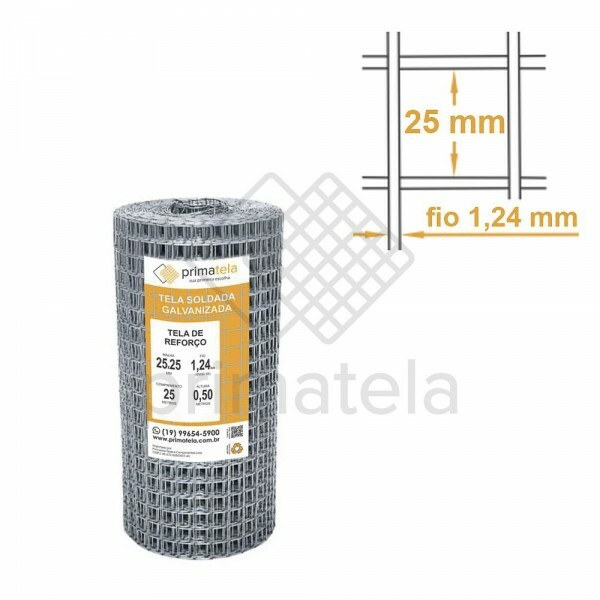 Tela de Reforço Soldada Galvanizada Malha 25x25mm Fio 1,24mm - 0,50x25m