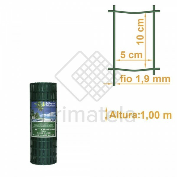 Tela Sold. Tellacor PVC Verde Malha 10x5cm Fio 2,5mm MORLAN - 1,00x25m