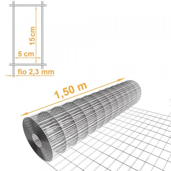 Tela Soldada Segurança Galv. ZN3 Malha 15x5cm Fio 2,30mm MORLAN Alt.1,50m - PREÇO POR METRO