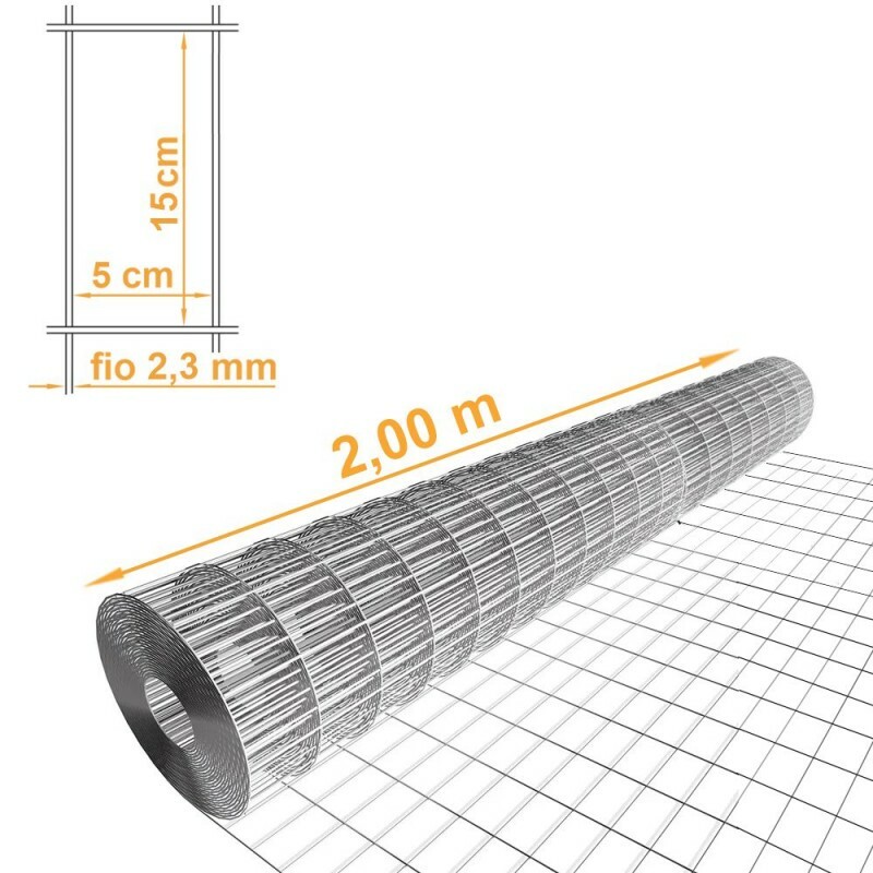 Tela Soldada Segurança Galv. ZN3  Malha 15x5cm Fio 2,30mm MORLAN Alt.2,00m - PREÇO POR METRO